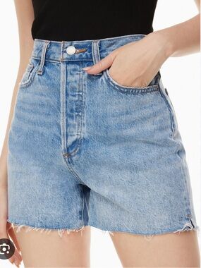 Denim Forum Yoko Light Blue High-Rise Mid Thigh Jean Shorts